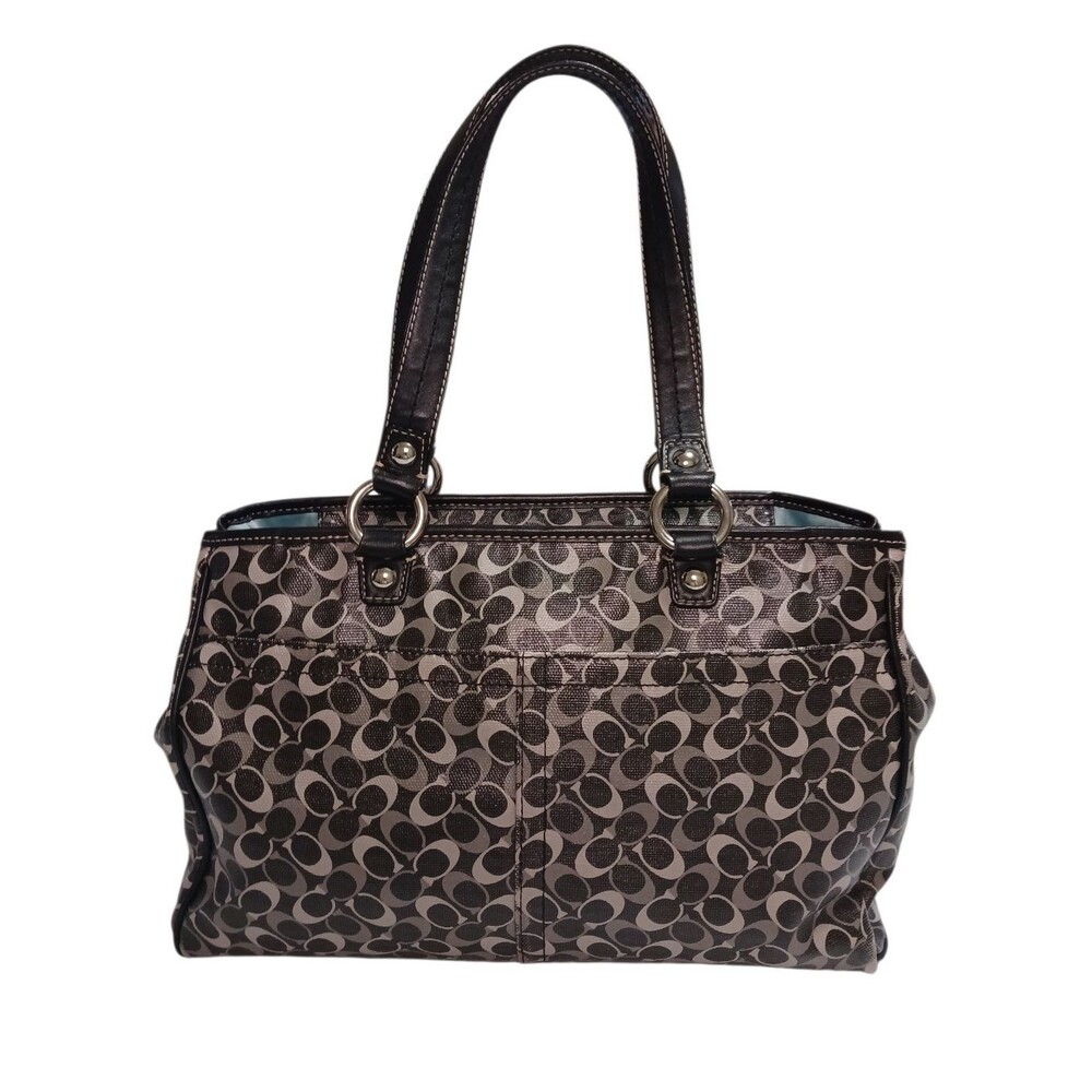 Coach Signature Black & Gray Chelsea Satchel Shoulder Bag Coated Canvas Leather - Picture 5 of 8